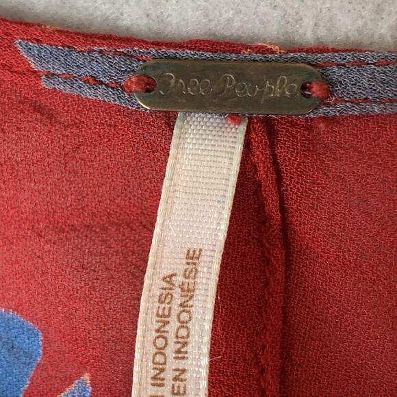 Free People Beneath The Sea Boho Pattern Wing Dolman Sleeve Blouse Red XS READ - Picture 5 of 8